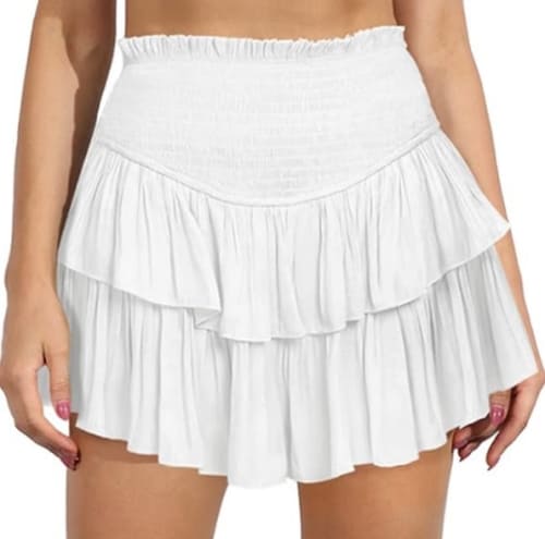 white ruffle mini skirt