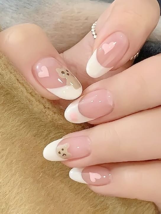 coquette nails: teddy bear accent 