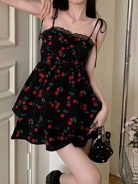 coquette aesthetic outfit: black mini dress