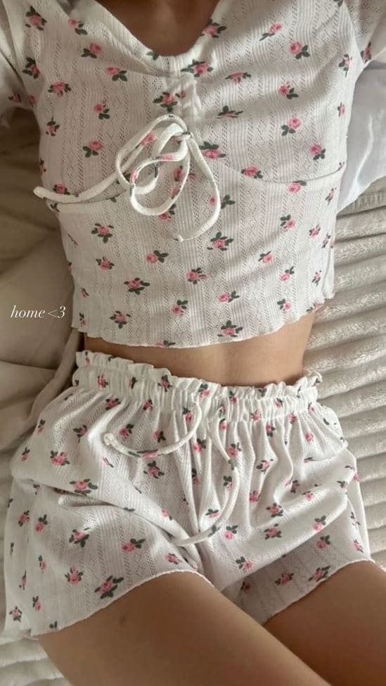 coquette aesthetic outfit: romantic rose print pajama set