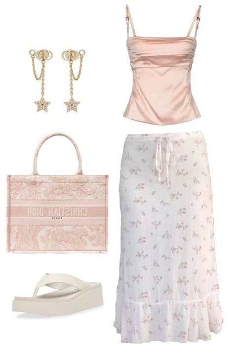 coquette aesthetic outfit: soft nude peach look