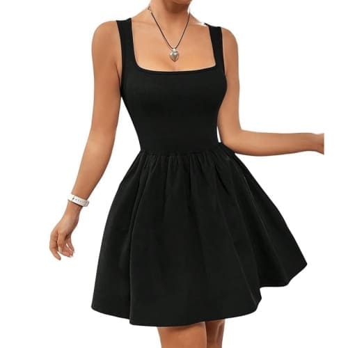 black mini dress flare