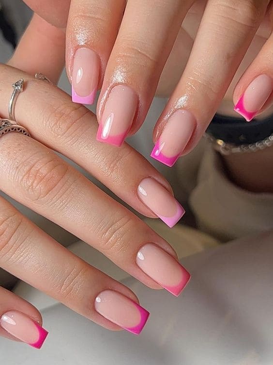 pink French tip nails: ombre 
