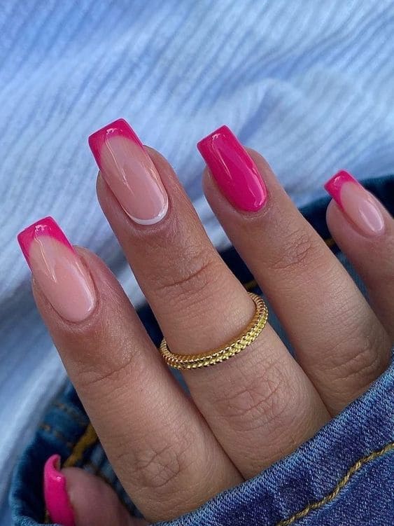 pink French tip nails: hot pink 