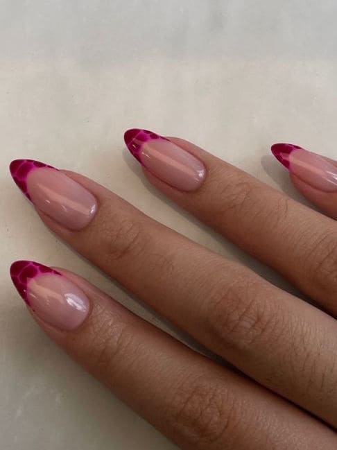 pink French tip nails: snake print