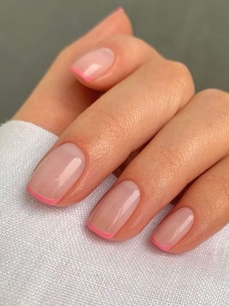 pink French tip nails: minimal short 