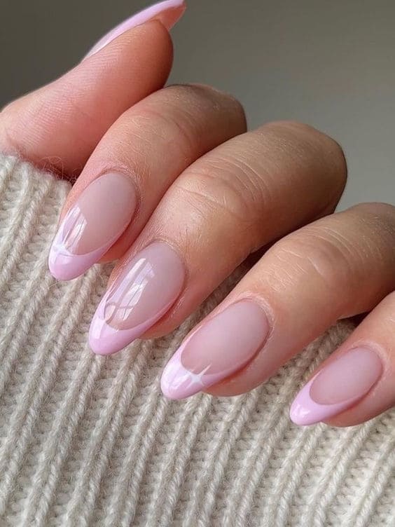 pink French tip nails: light pink tips