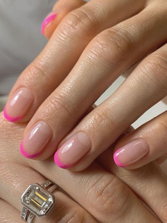 pink French tip nails: simple hot pink 