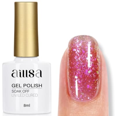 dark pink glitter gel nail polish