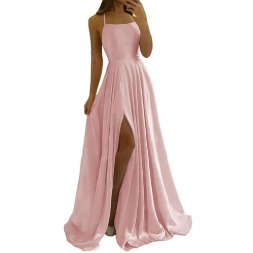 sort pink satin dress