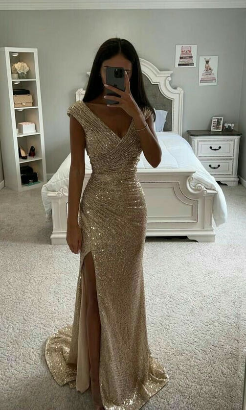 prom dress: gold sequin 
