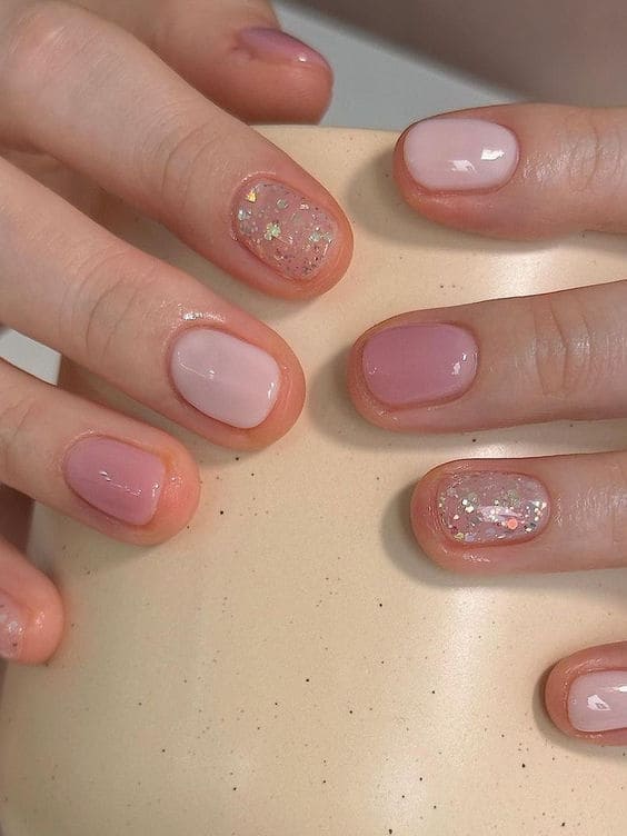 soft pink tones with glitter 