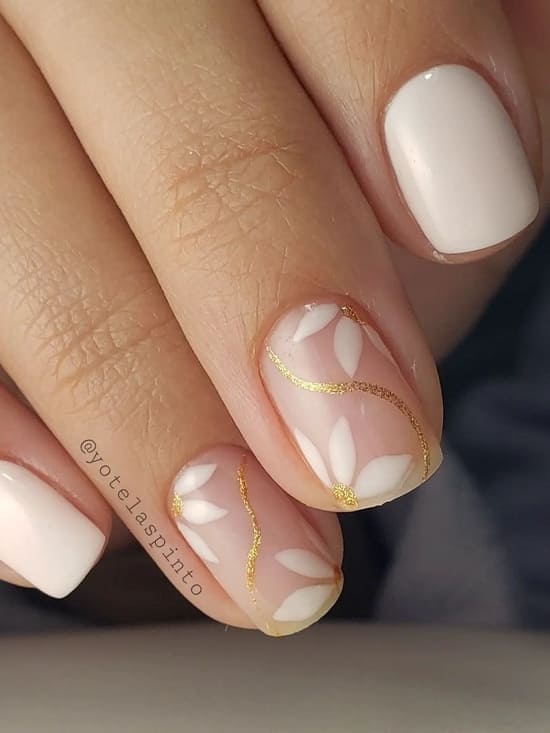 short spring nails: ivory with florals