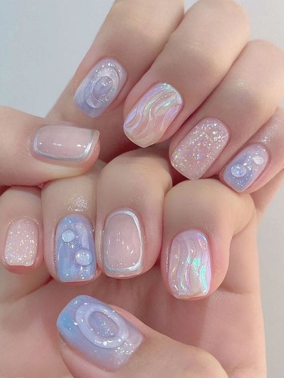 light blue nails: jelly embellishments