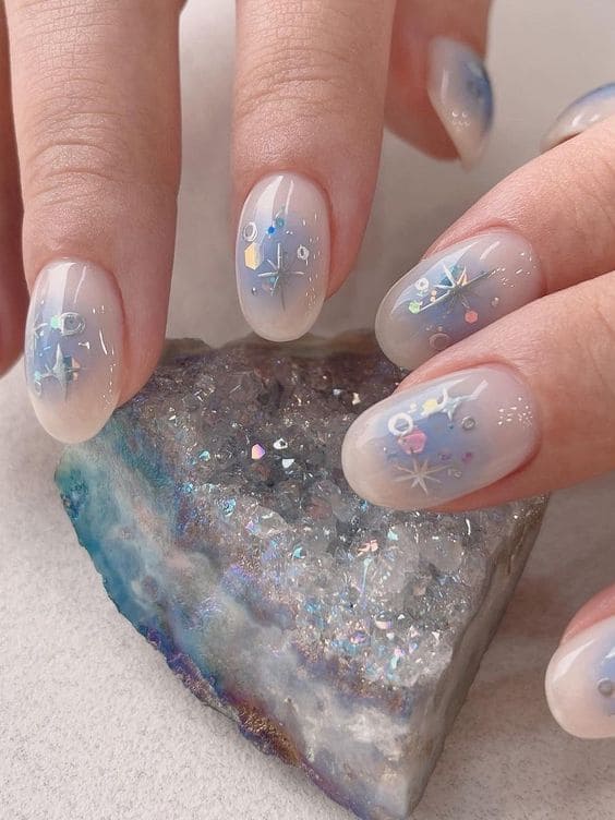 light blue nails: aura 
