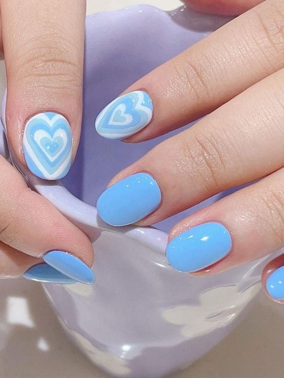 light blue nails: heart