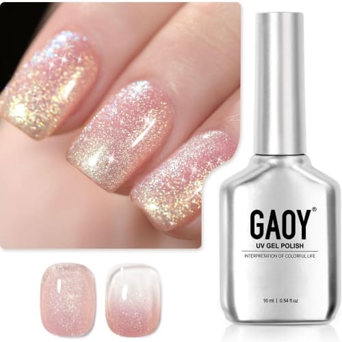 gold peach glitter gel nail polish