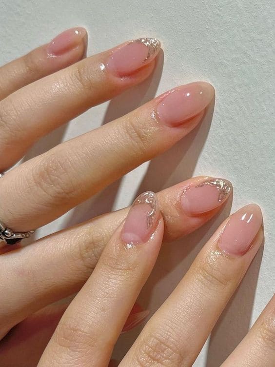 Korean minimalist nail art: chrome French tips