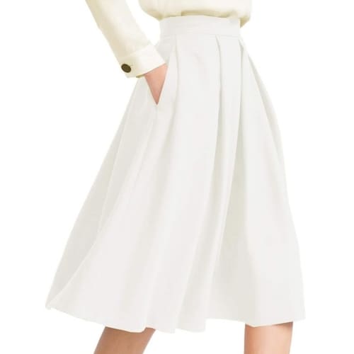 midi length white pleated skirt