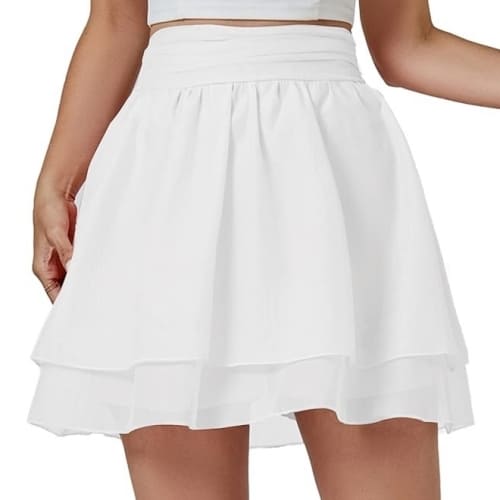 white chiffon mini skirt