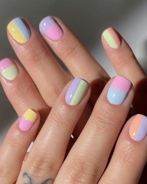 easter nail design: pastel half and half