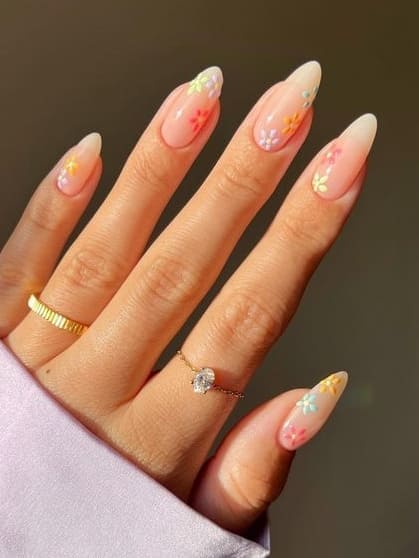 easter nail design: colorful flowers
