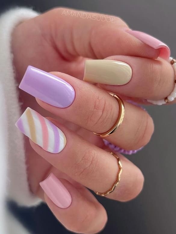 easter nail design: pastel stripe
