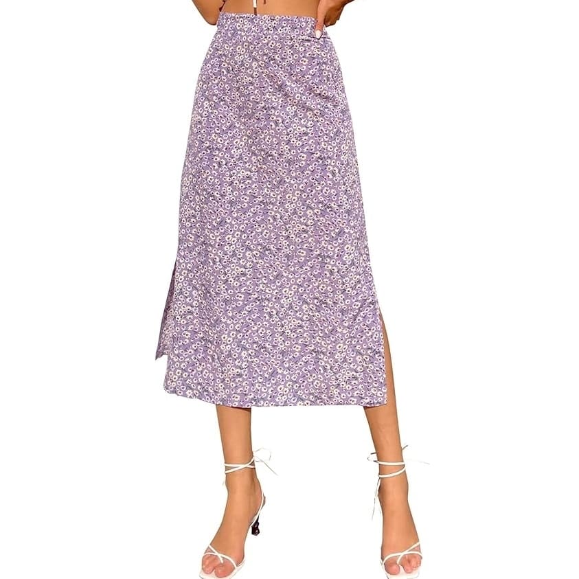 lavender floral midi skirt 