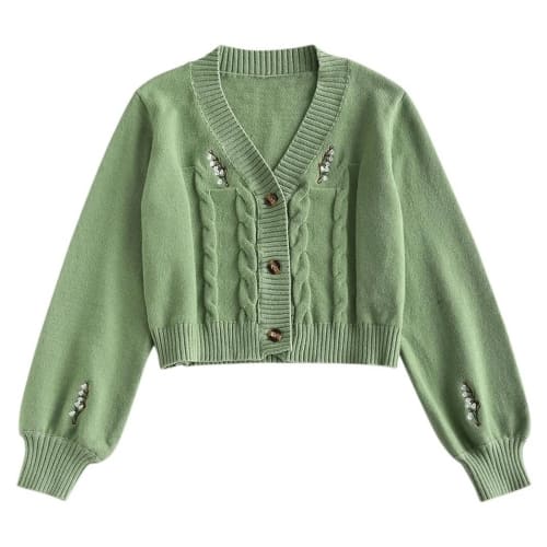 light green embroidered cardigan