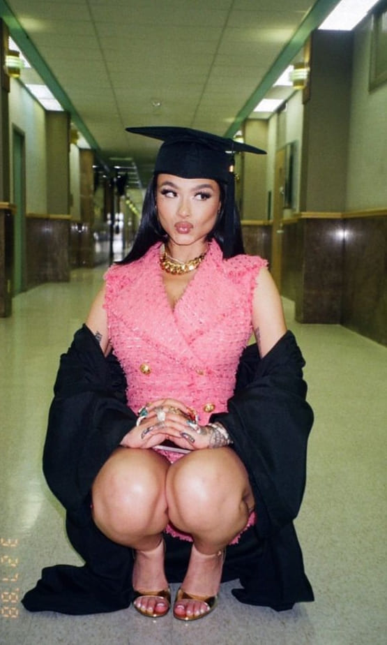 graduation outfit: pink tweed mini dress