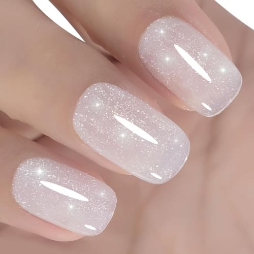 glittery white jelly gel nail polish