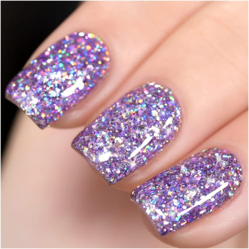 chunky glitter light purple gel nail polish  