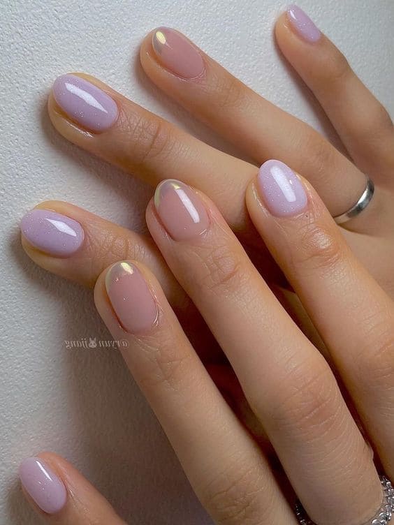 light purple nails: pearl French tips