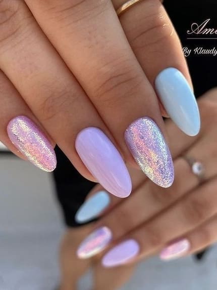 mermaid nail design: pastel blue and purple  