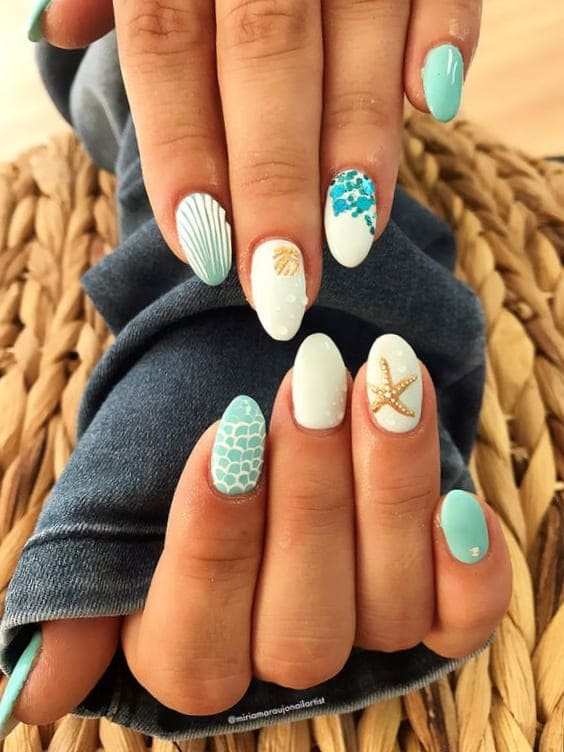 mermaid nail design: beach vibe