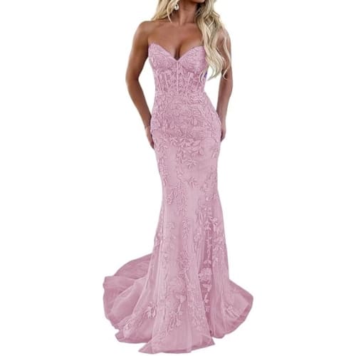 pink embroidered mermaid dress