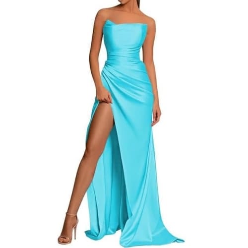 aqua blue satin dress