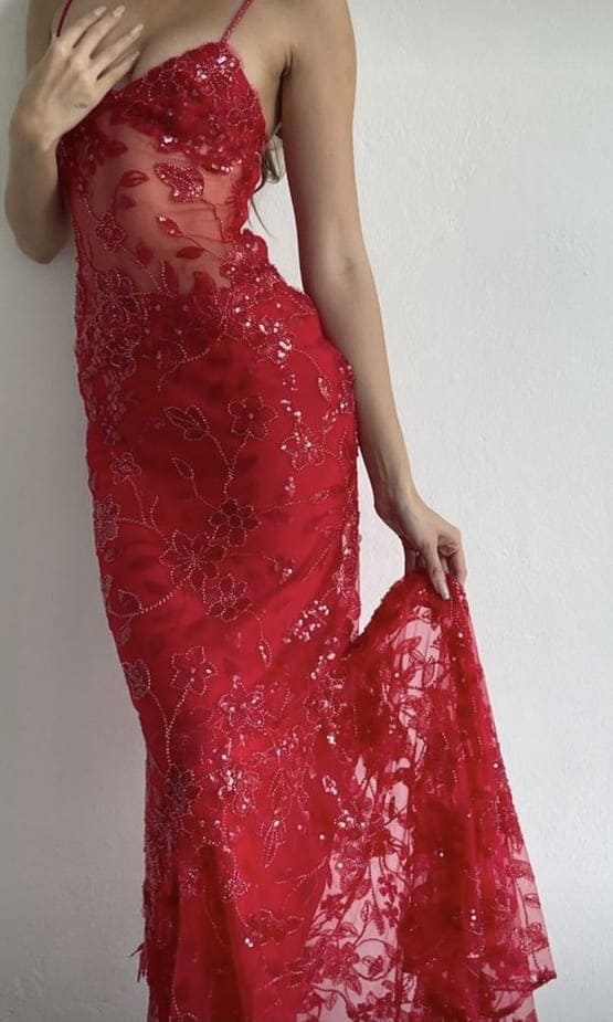 prom dress: red embroidered 