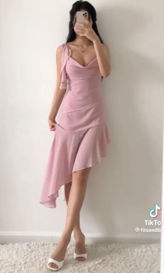 prom dress: nude pink midi dress