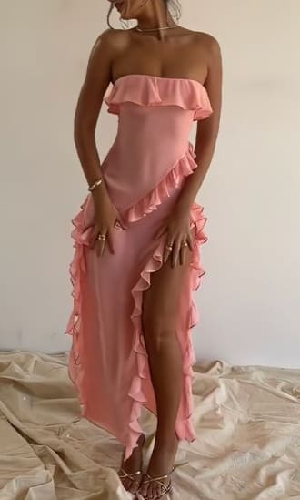 prom dress: cute peach ruffle
