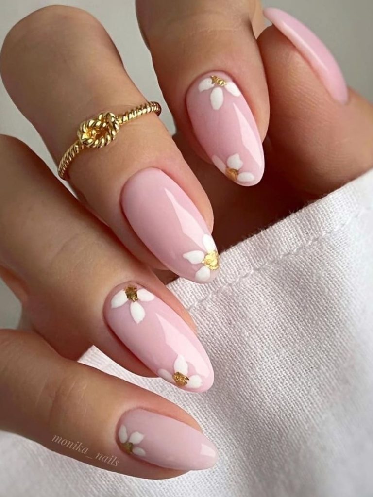 spring nail design: white floral accents 