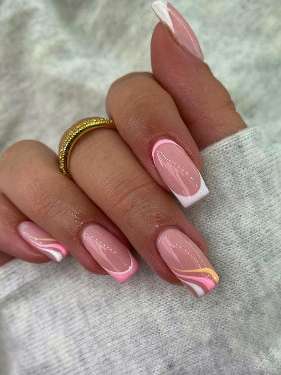 spring nail design: pink and white combo