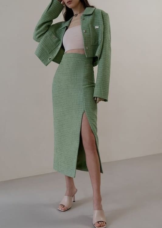 st. patrick's day outfit: sage green suit set 