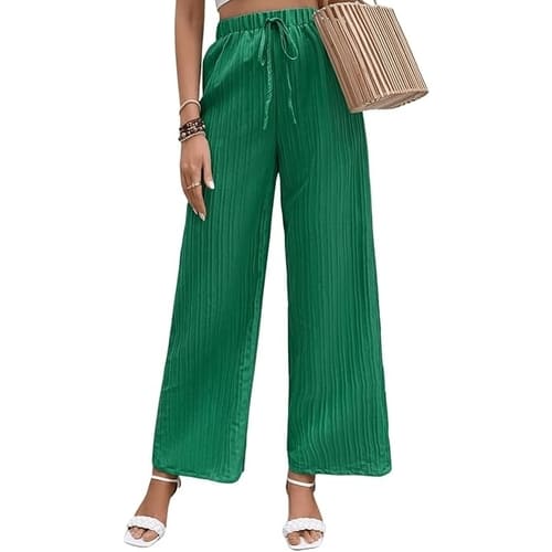 green pleated pants