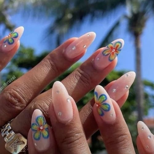 tropical nail design: vibrant flowers