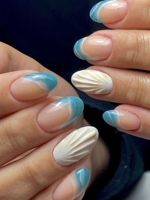 beach nail design: ocean French tips 