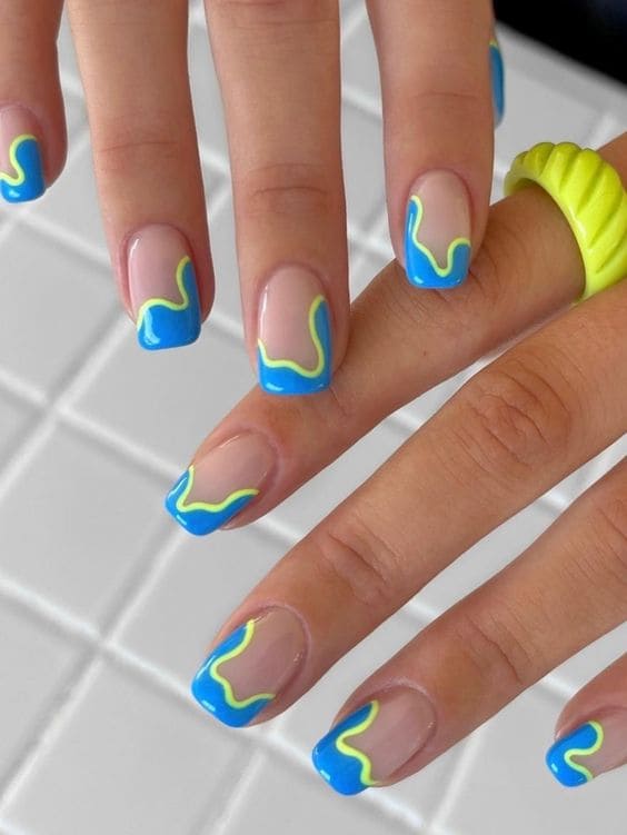 beach nail design: neon negative space 