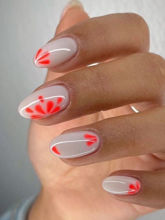 coral nail design: neon floral accent 