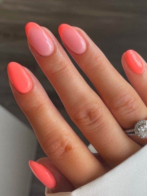 coral nail design: French tips