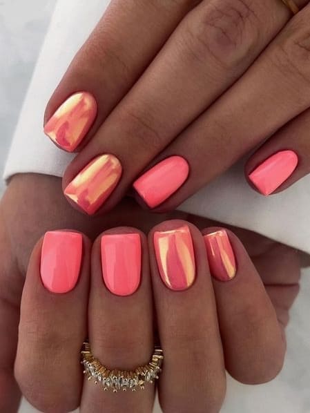 coral nail design: chrome nails 